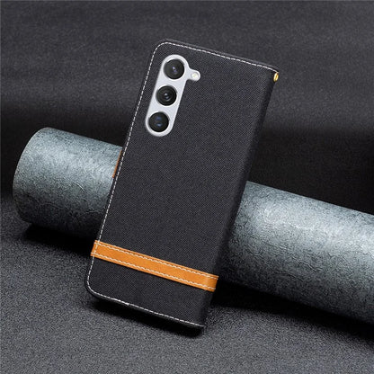 For Samsung Galaxy S24 Case Jeans Cloth Splicing PU Leather Stand Phone Cover