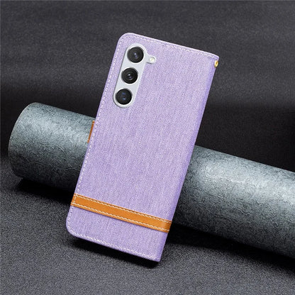 For Samsung Galaxy S24 Case Jeans Cloth Splicing PU Leather Stand Phone Cover