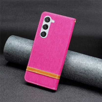 For Samsung Galaxy S24 Case Jeans Cloth Splicing PU Leather Stand Phone Cover