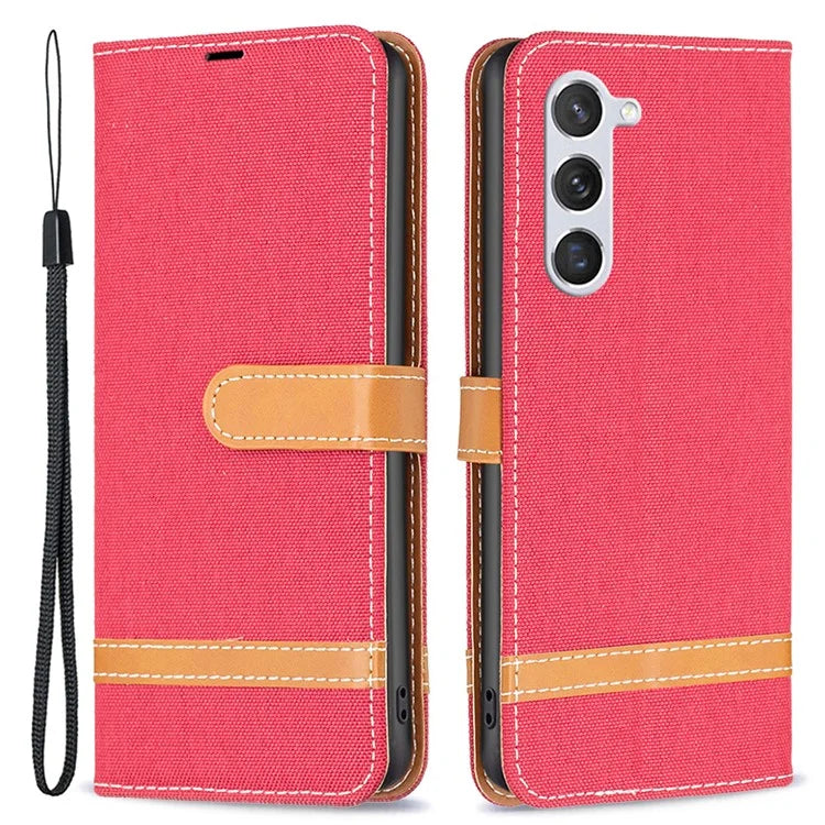 For Samsung Galaxy S24 Case Jeans Cloth Splicing PU Leather Stand Phone Cover