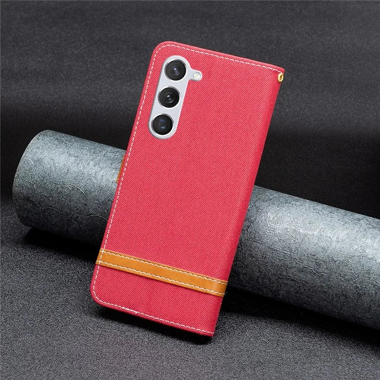 For Samsung Galaxy S24 Case Jeans Cloth Splicing PU Leather Stand Phone Cover