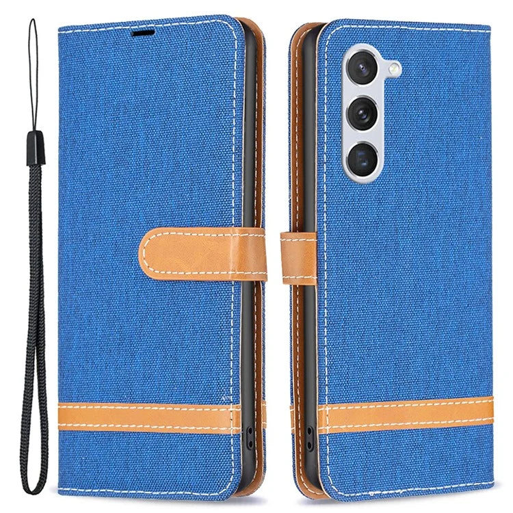 For Samsung Galaxy S24 Case Jeans Cloth Splicing PU Leather Stand Phone Cover