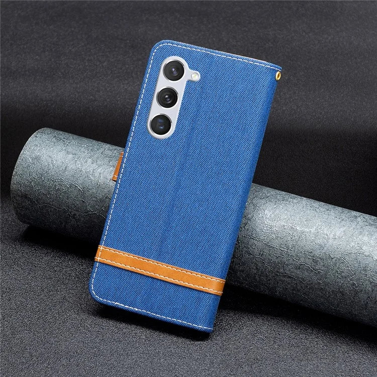 For Samsung Galaxy S24 Case Jeans Cloth Splicing PU Leather Stand Phone Cover