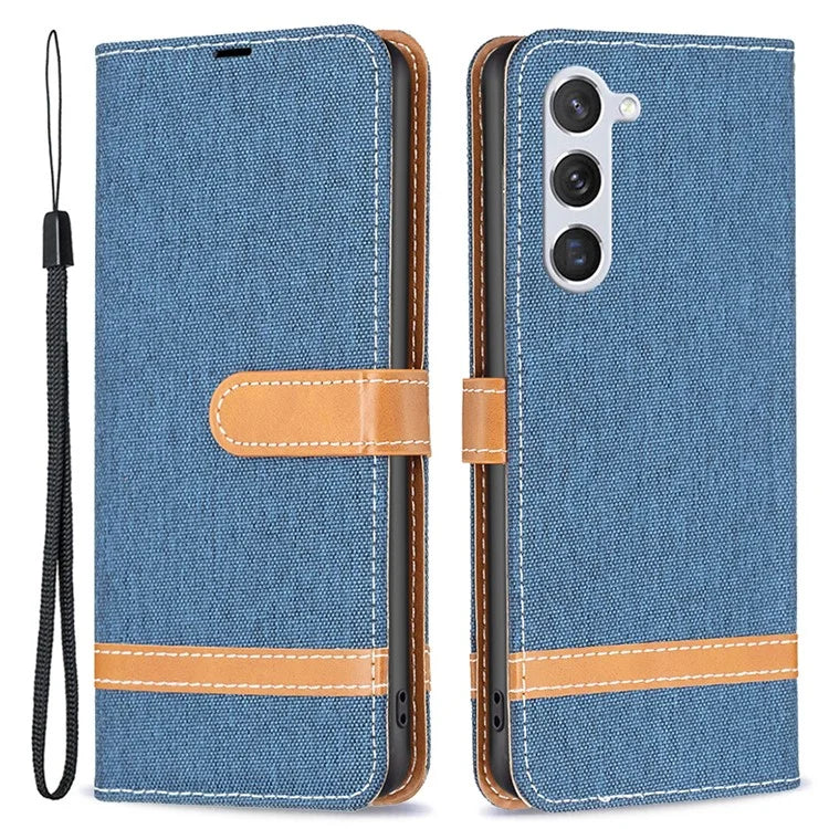 For Samsung Galaxy S24 Case Jeans Cloth Splicing PU Leather Stand Phone Cover