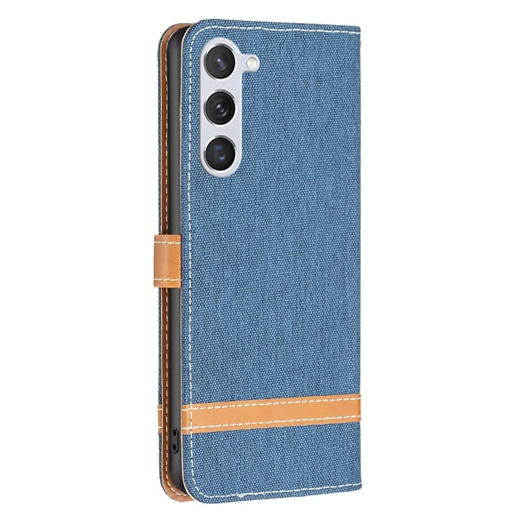 For Samsung Galaxy S24 Case Jeans Cloth Splicing PU Leather Stand Phone Cover