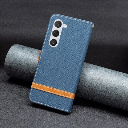 For Samsung Galaxy S24 Case Jeans Cloth Splicing PU Leather Stand Phone Cover