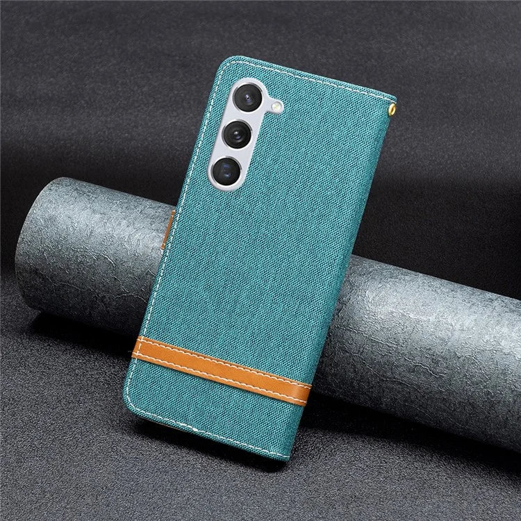 For Samsung Galaxy S24 Case Jeans Cloth Splicing PU Leather Stand Phone Cover