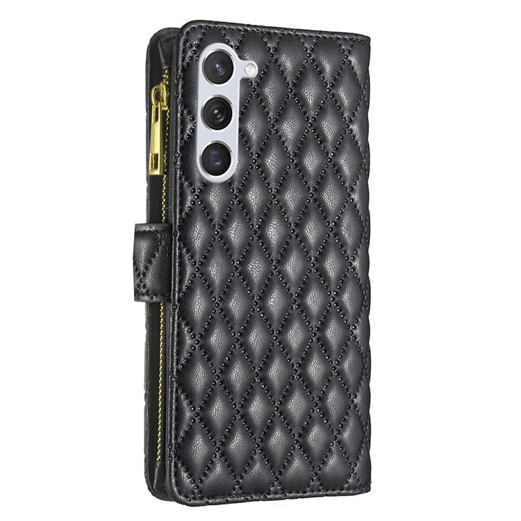 BINFEN COLOR BF Style-15 For Samsung Galaxy S24 Leather Case Zipper Pocket Wallet Phone Cover