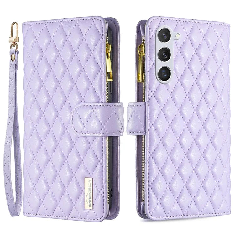 BINFEN COLOR BF Style-15 For Samsung Galaxy S24 Leather Case Zipper Pocket Wallet Phone Cover