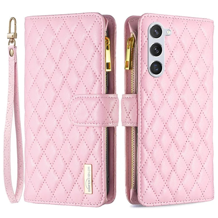 BINFEN COLOR BF Style-15 For Samsung Galaxy S24 Leather Case Zipper Pocket Wallet Phone Cover