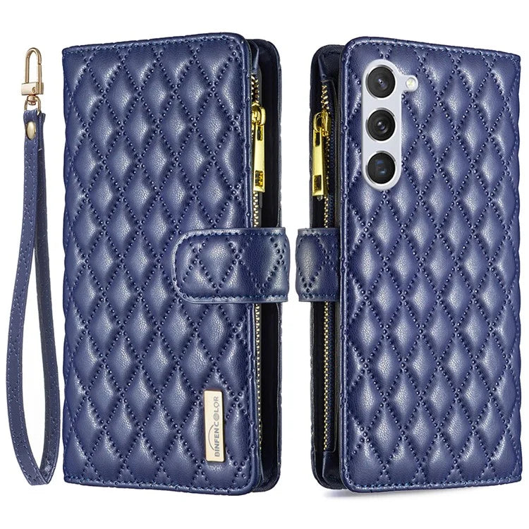 BINFEN COLOR BF Style-15 For Samsung Galaxy S24 Leather Case Zipper Pocket Wallet Phone Cover