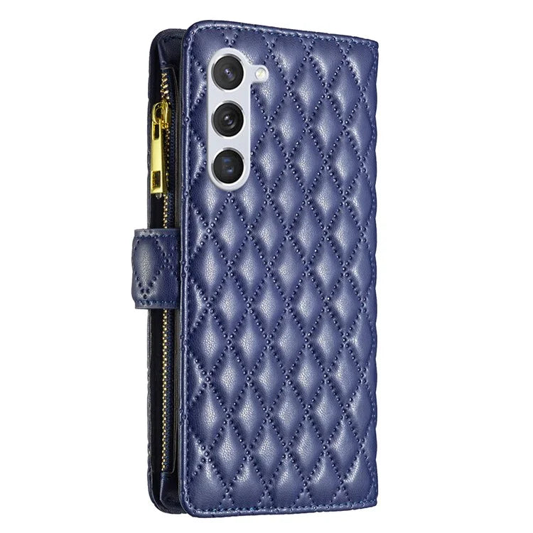 BINFEN COLOR BF Style-15 For Samsung Galaxy S24 Leather Case Zipper Pocket Wallet Phone Cover