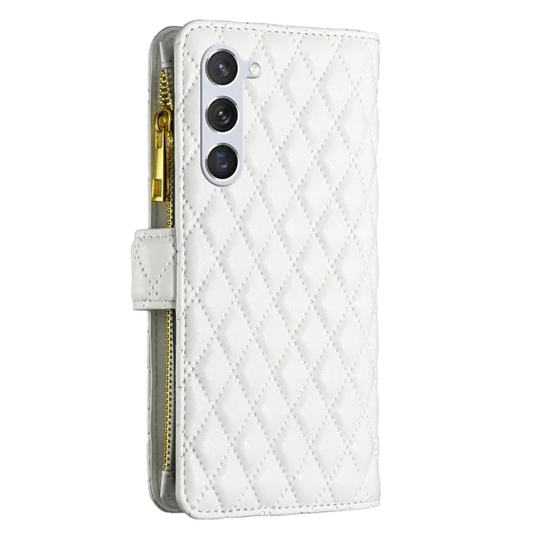 BINFEN COLOR BF Style-15 For Samsung Galaxy S24 Leather Case Zipper Pocket Wallet Phone Cover