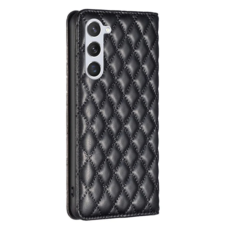 BINFEN COLOR BF Style-16 For Samsung Galaxy S24 Case PU Leather Rhombus Design Phone Cover
