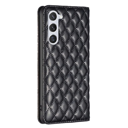 BINFEN COLOR BF Style-16 For Samsung Galaxy S24 Case PU Leather Rhombus Design Phone Cover