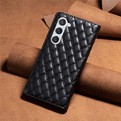 BINFEN COLOR BF Style-16 For Samsung Galaxy S24 Case PU Leather Rhombus Design Phone Cover