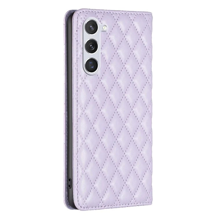 BINFEN COLOR BF Style-16 For Samsung Galaxy S24 Case PU Leather Rhombus Design Phone Cover