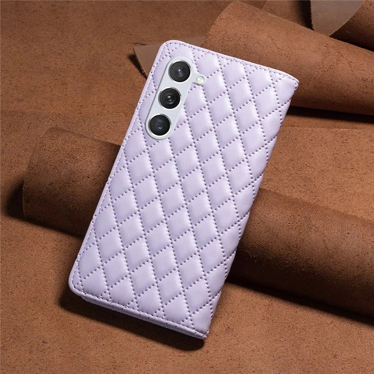 BINFEN COLOR BF Style-16 For Samsung Galaxy S24 Case PU Leather Rhombus Design Phone Cover