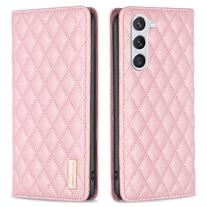BINFEN COLOR BF Style-16 For Samsung Galaxy S24 Case PU Leather Rhombus Design Phone Cover