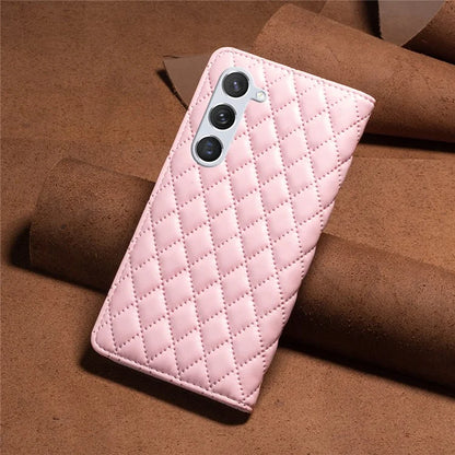 BINFEN COLOR BF Style-16 For Samsung Galaxy S24 Case PU Leather Rhombus Design Phone Cover