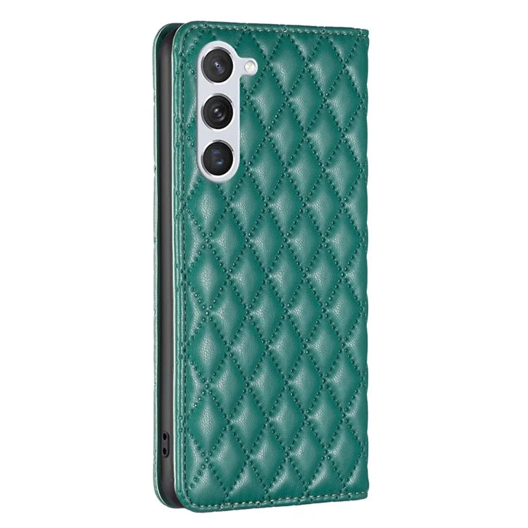 BINFEN COLOR BF Style-16 For Samsung Galaxy S24 Case PU Leather Rhombus Design Phone Cover