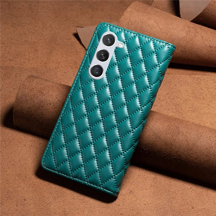 BINFEN COLOR BF Style-16 For Samsung Galaxy S24 Case PU Leather Rhombus Design Phone Cover