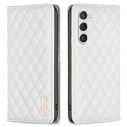 BINFEN COLOR BF Style-16 For Samsung Galaxy S24 Case PU Leather Rhombus Design Phone Cover
