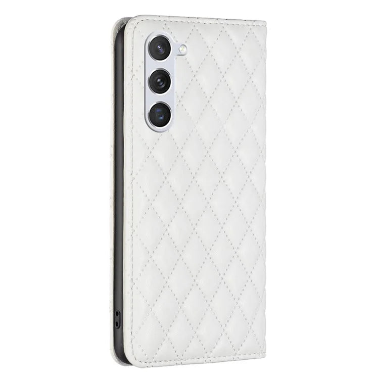 BINFEN COLOR BF Style-16 For Samsung Galaxy S24 Case PU Leather Rhombus Design Phone Cover