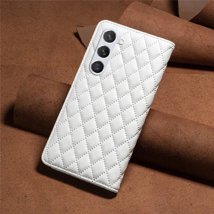 BINFEN COLOR BF Style-16 For Samsung Galaxy S24 Case PU Leather Rhombus Design Phone Cover