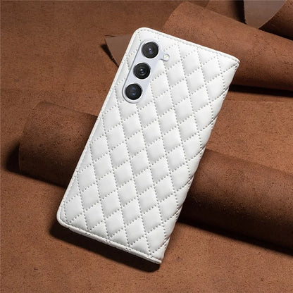 BINFEN COLOR BF Style-16 For Samsung Galaxy S24 Case PU Leather Rhombus Design Phone Cover