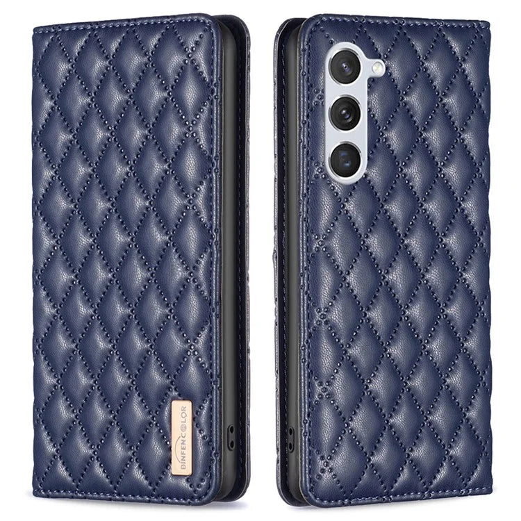 BINFEN COLOR BF Style-16 For Samsung Galaxy S24 Case PU Leather Rhombus Design Phone Cover