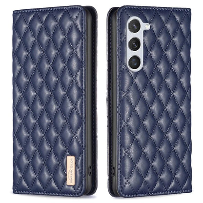 BINFEN COLOR BF Style-16 For Samsung Galaxy S24 Case PU Leather Rhombus Design Phone Cover