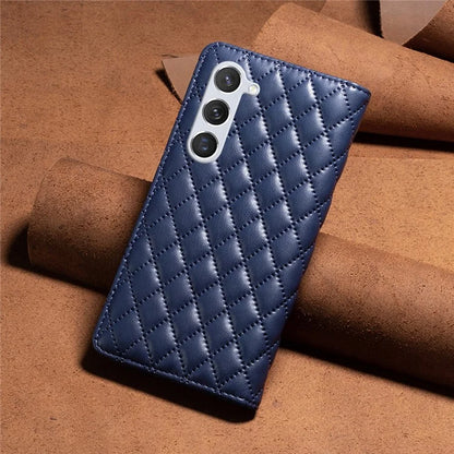 BINFEN COLOR BF Style-16 For Samsung Galaxy S24 Case PU Leather Rhombus Design Phone Cover