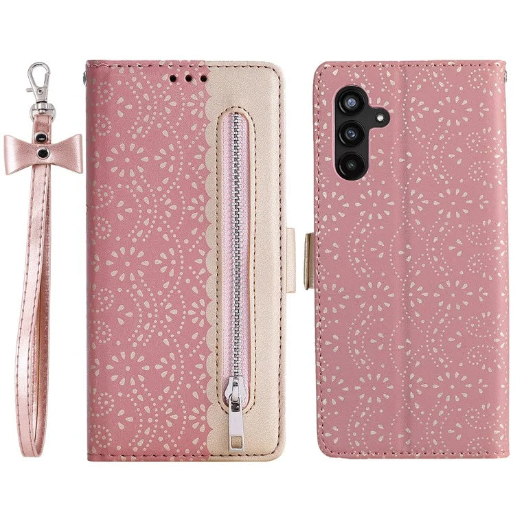 For Samsung Galaxy S24+ Case Lace Flower Pattern Leather Wallet Phone Cover