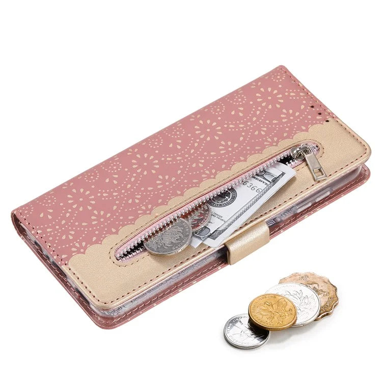 For Samsung Galaxy S24+ Case Lace Flower Pattern Leather Wallet Phone Cover