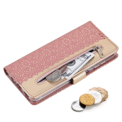 For Samsung Galaxy S24+ Case Lace Flower Pattern Leather Wallet Phone Cover