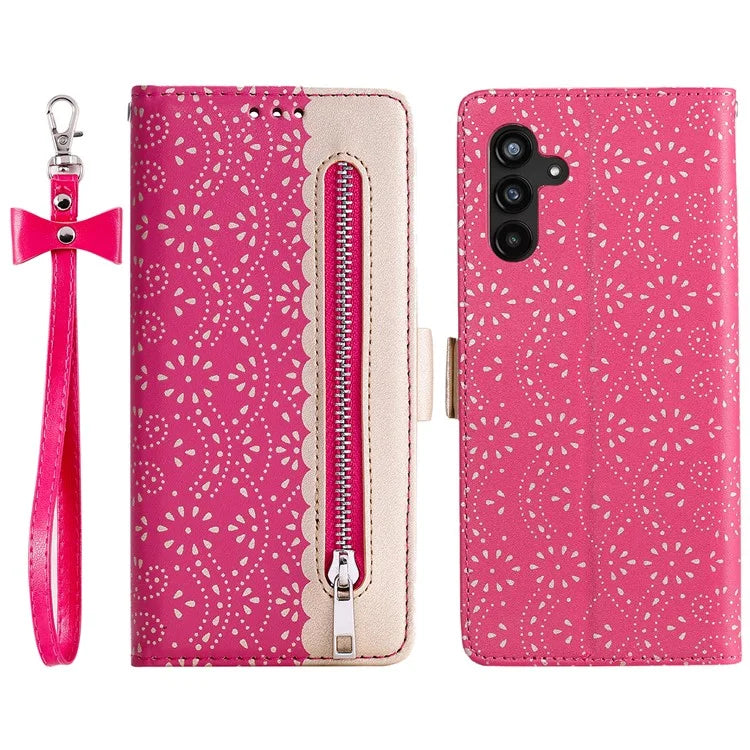 For Samsung Galaxy S24+ Case Lace Flower Pattern Leather Wallet Phone Cover