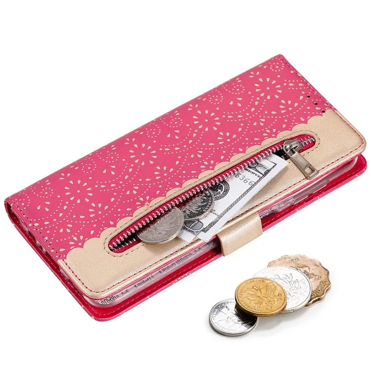 For Samsung Galaxy S24+ Case Lace Flower Pattern Leather Wallet Phone Cover