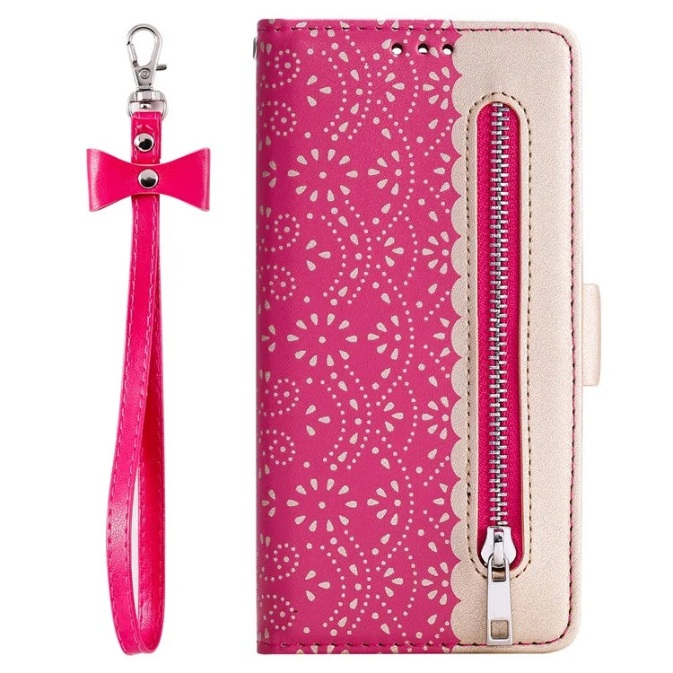 For Samsung Galaxy S24+ Case Lace Flower Pattern Leather Wallet Phone Cover