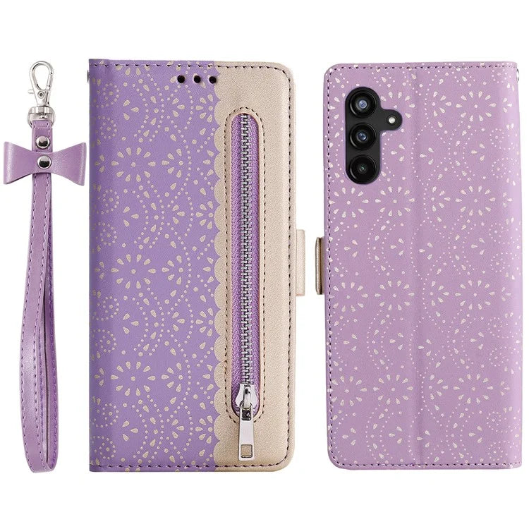For Samsung Galaxy S24+ Case Lace Flower Pattern Leather Wallet Phone Cover