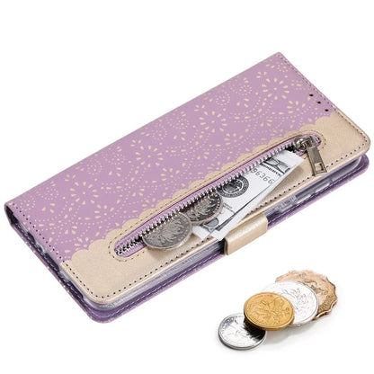 For Samsung Galaxy S24+ Case Lace Flower Pattern Leather Wallet Phone Cover