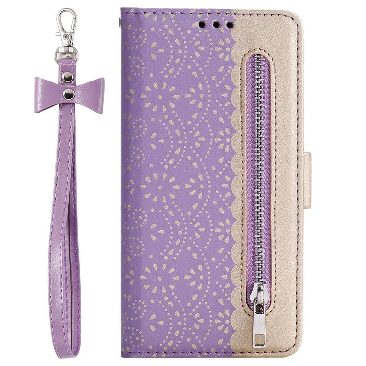 For Samsung Galaxy S24+ Case Lace Flower Pattern Leather Wallet Phone Cover
