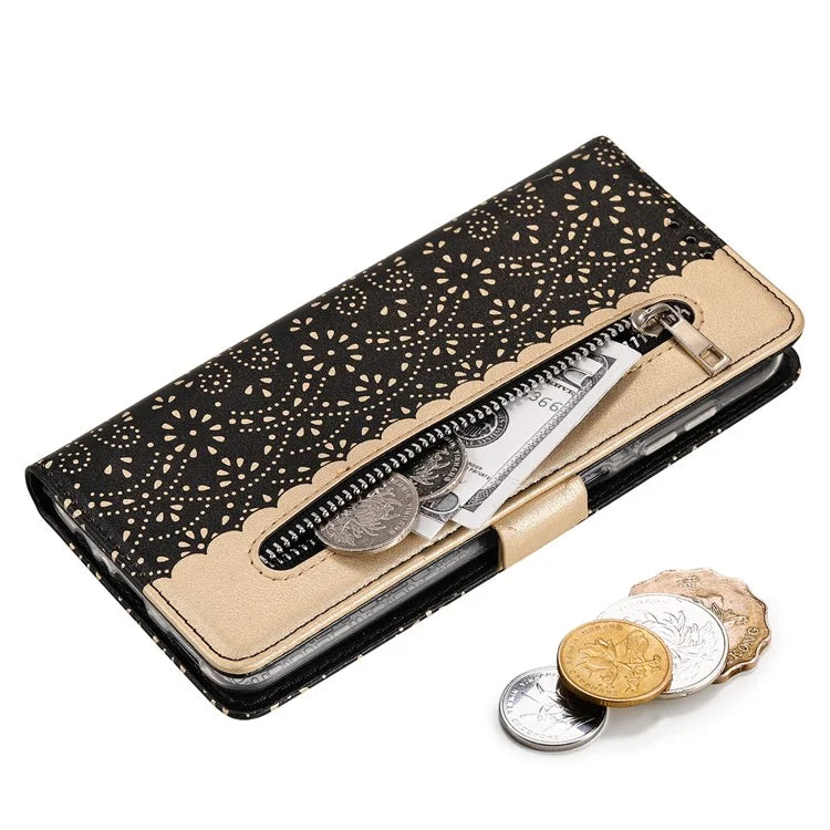 For Samsung Galaxy S24+ Case Lace Flower Pattern Leather Wallet Phone Cover