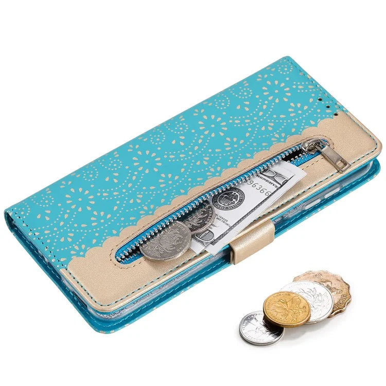 For Samsung Galaxy S24+ Case Lace Flower Pattern Leather Wallet Phone Cover