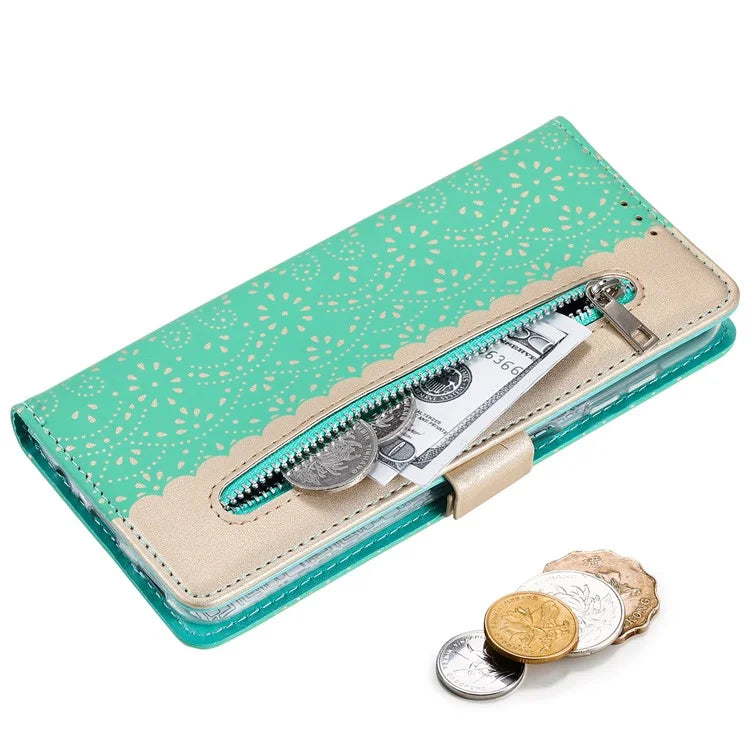 For Samsung Galaxy S24+ Case Lace Flower Pattern Leather Wallet Phone Cover