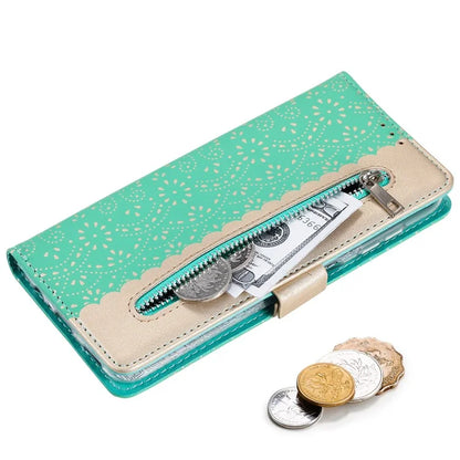 For Samsung Galaxy S24+ Case Lace Flower Pattern Leather Wallet Phone Cover