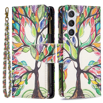 BF03 Leather Cover for Samsung Galaxy S24 Case with Zipper Wallet Stand