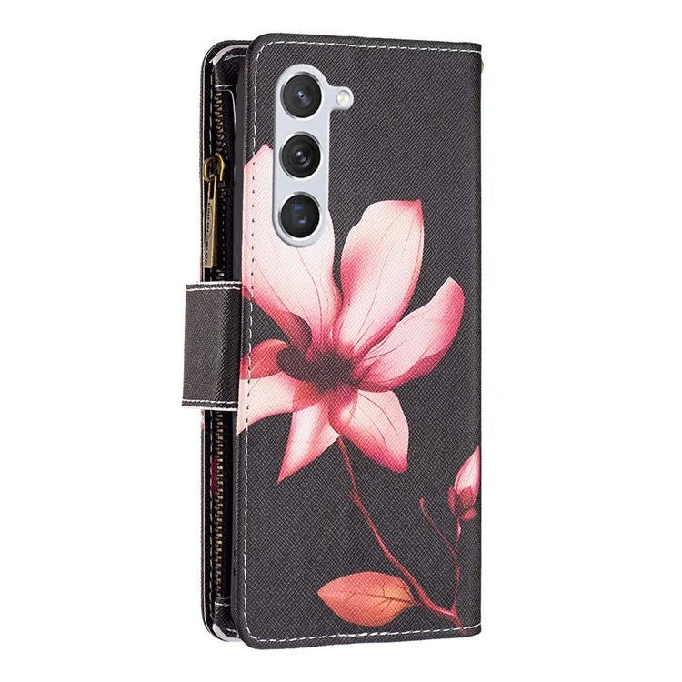 BF03 Leather Cover for Samsung Galaxy S24 Case with Zipper Wallet Stand