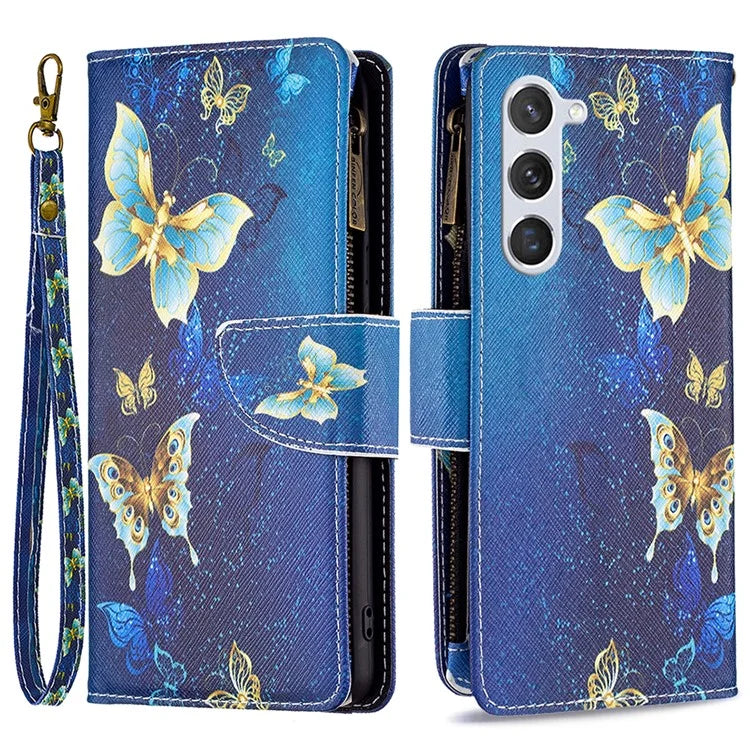 BF03 Leather Cover for Samsung Galaxy S24 Case with Zipper Wallet Stand