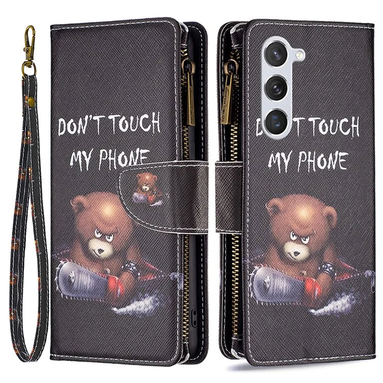 BF03 Leather Cover for Samsung Galaxy S24 Case with Zipper Wallet Stand